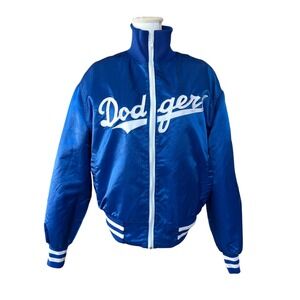 Vintage Danny Goodman Los Angeles Dodgers Blue Satin Bomber Jacket Men's Size XL